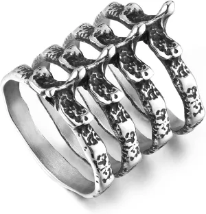 HZMAN Gothic Punk Spine Skeleton Ring Bone Stainless Steel Rings for Men Women Biker Jewelry Gift