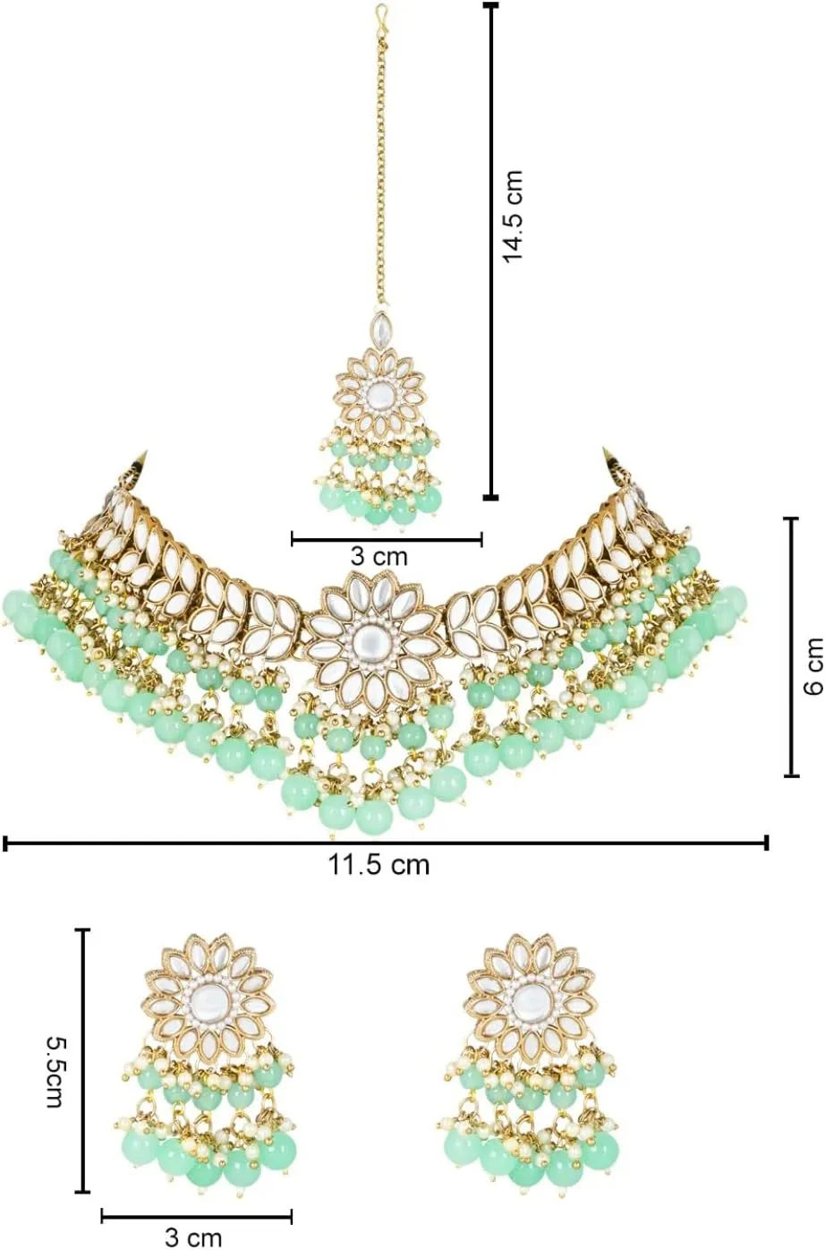 I Jewels Gold Plated Indian Wedding Bollywood Kundan & Pearl Choker Necklace Earring & Maang Tikka Ethnic Jewellery Set for Women (K7232-1)