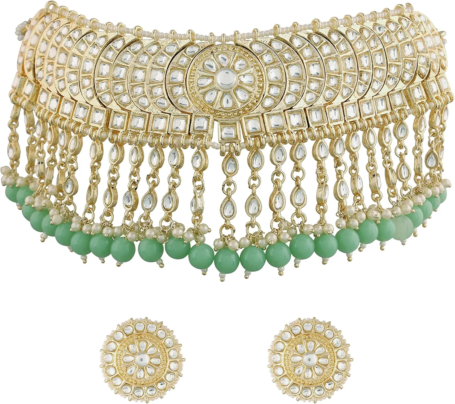 I Jewels Gold Plated Indian Wedding Bollywood Kundan & Pearl Studded Choker Necklace Jewellery Set For Women (K7210-1)