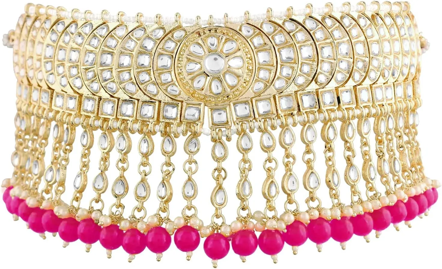 I Jewels Gold Plated Indian Wedding Bollywood Kundan & Pearl Studded Choker Necklace Jewellery Set For Women (K7210-1)