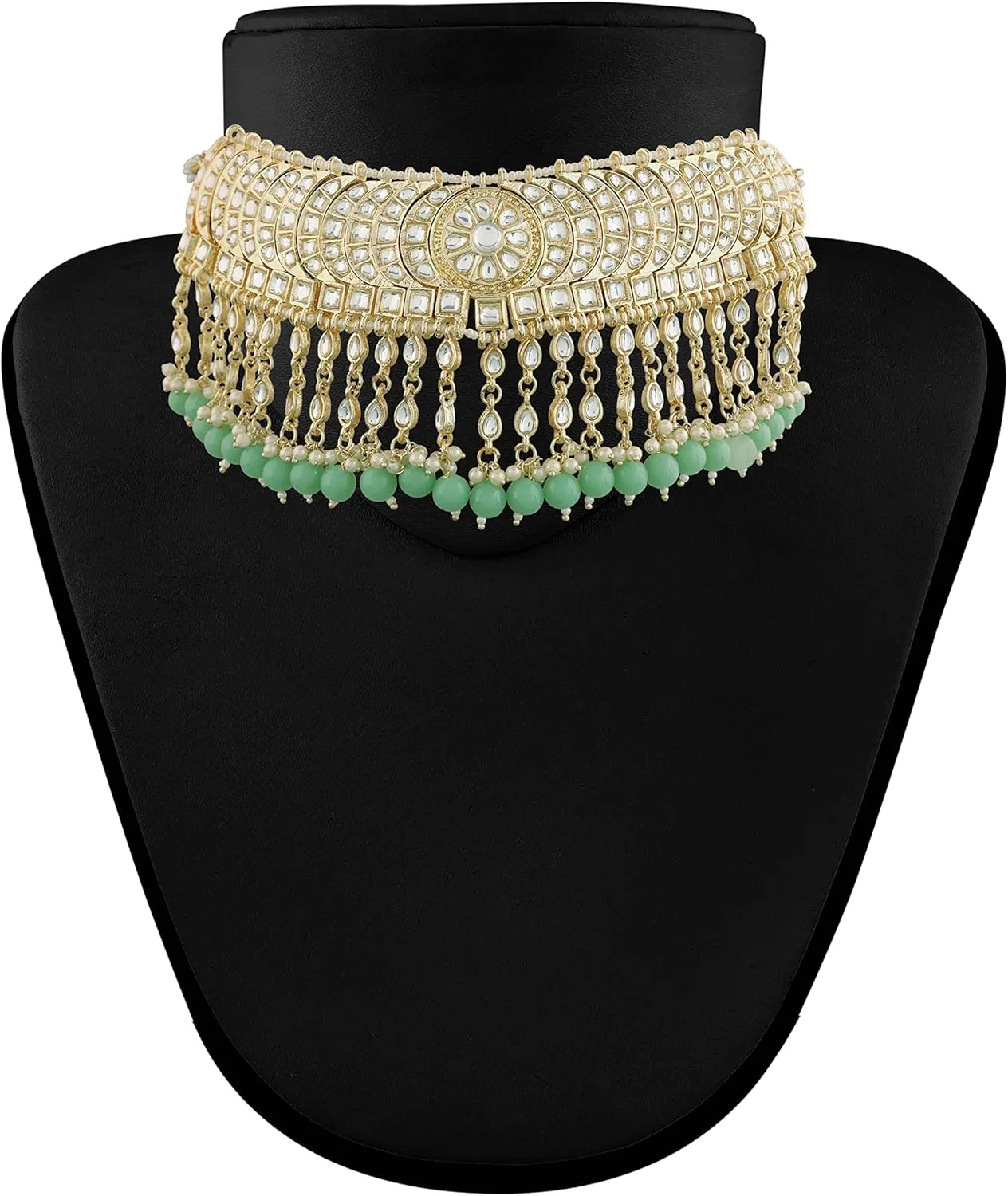 I Jewels Gold Plated Indian Wedding Bollywood Kundan & Pearl Studded Choker Necklace Jewellery Set For Women (K7210-1)
