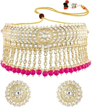 I Jewels Gold Plated Indian Wedding Bollywood Kundan & Pearl Studded Choker Necklace Jewellery Set For Women (K7210-1)