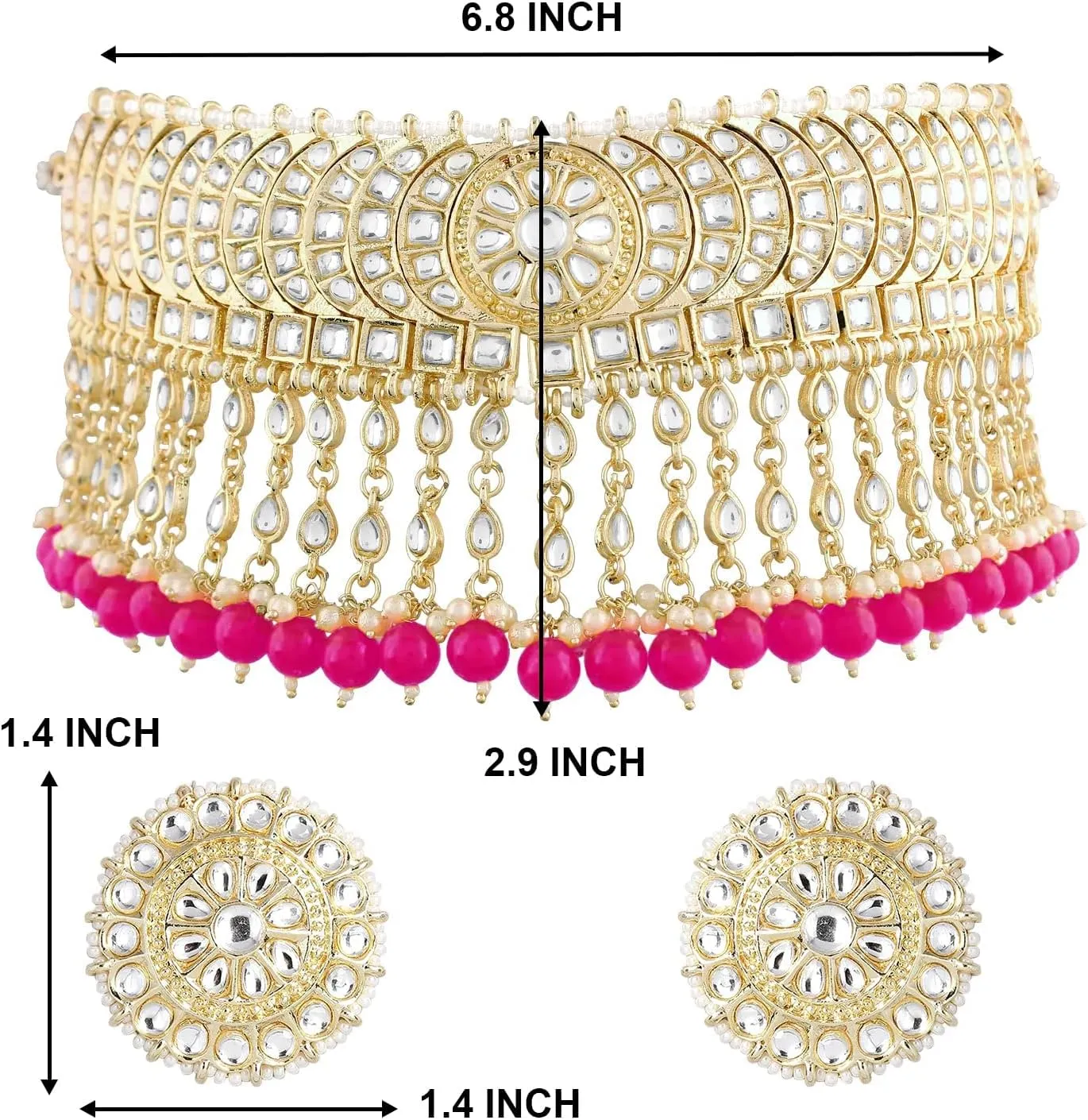 I Jewels Gold Plated Indian Wedding Bollywood Kundan & Pearl Studded Choker Necklace Jewellery Set For Women (K7210-1)