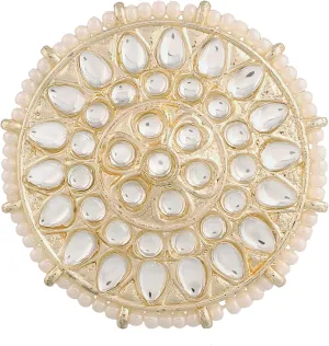 I Jewels Gold Plated Indian Wedding Bollywood White Kundan & Pearl Studded Adjustable Finger Ring for Women (FL207-09)