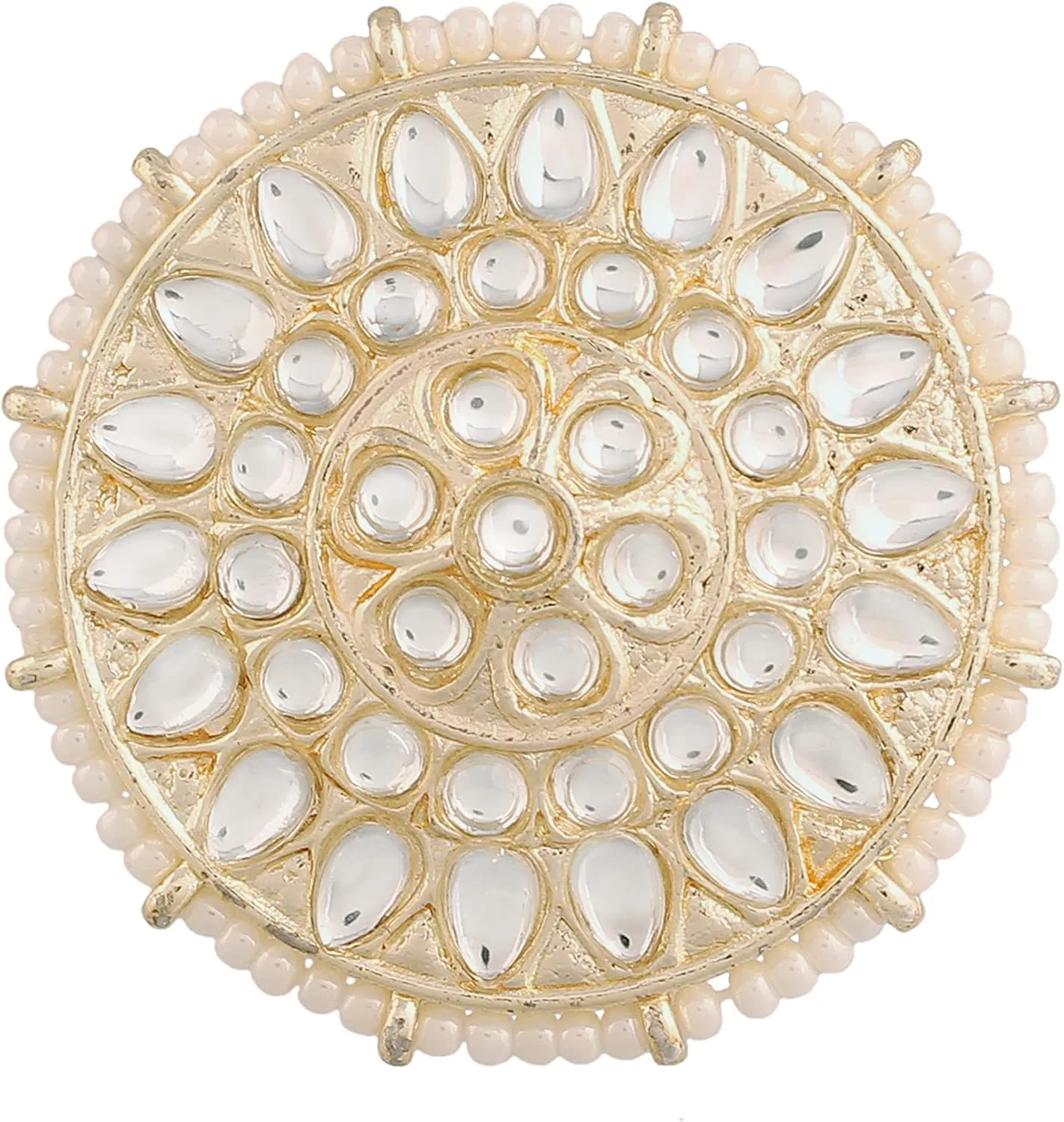 I Jewels Gold Plated Indian Wedding Bollywood White Kundan & Pearl Studded Adjustable Finger Ring for Women (FL207-09)