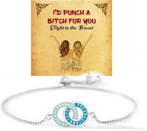 I'd Punch a Bitch for You Birthstone Custom Circle Bracelet,925 Sterling Silver Custom Birthstone Bracelets for Women, Mom, Sister, Friendship Matching, Christmas and Birthday Gift