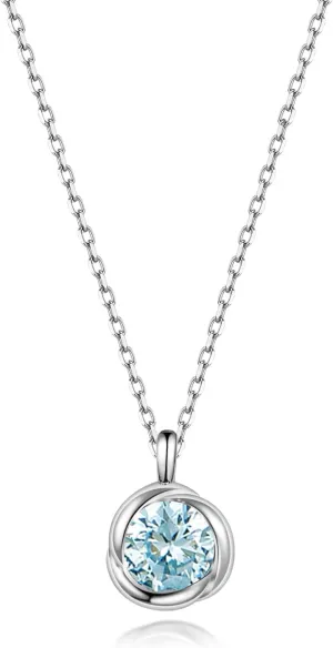 immobird 925 Sterling Silver Rose Necklace for Women with Natural Birthstone Solitaire Necklace for Daily Dainty Round Silver Necklace for Gift