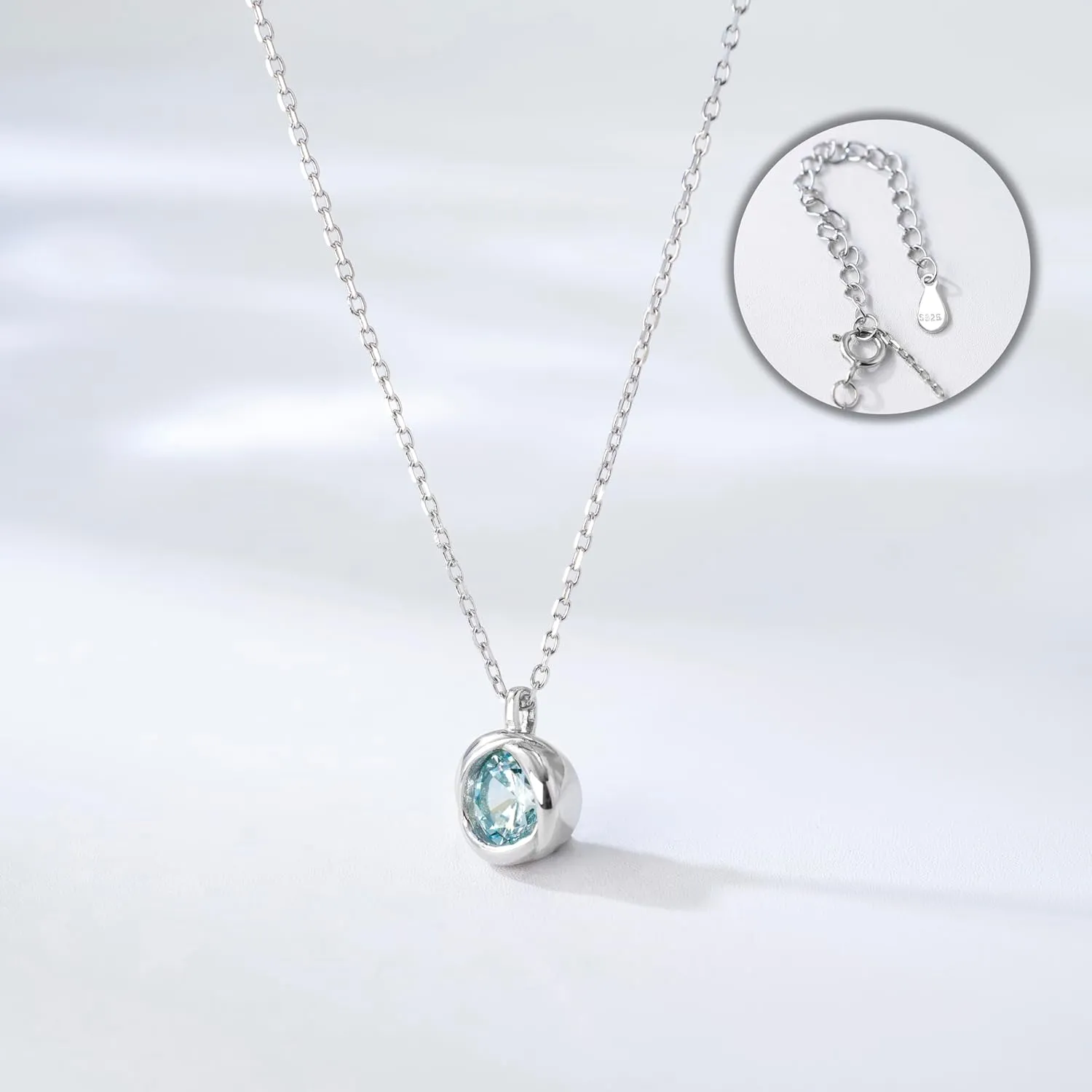 immobird 925 Sterling Silver Rose Necklace for Women with Natural Birthstone Solitaire Necklace for Daily Dainty Round Silver Necklace for Gift