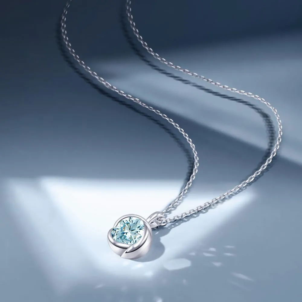 immobird 925 Sterling Silver Rose Necklace for Women with Natural Birthstone Solitaire Necklace for Daily Dainty Round Silver Necklace for Gift