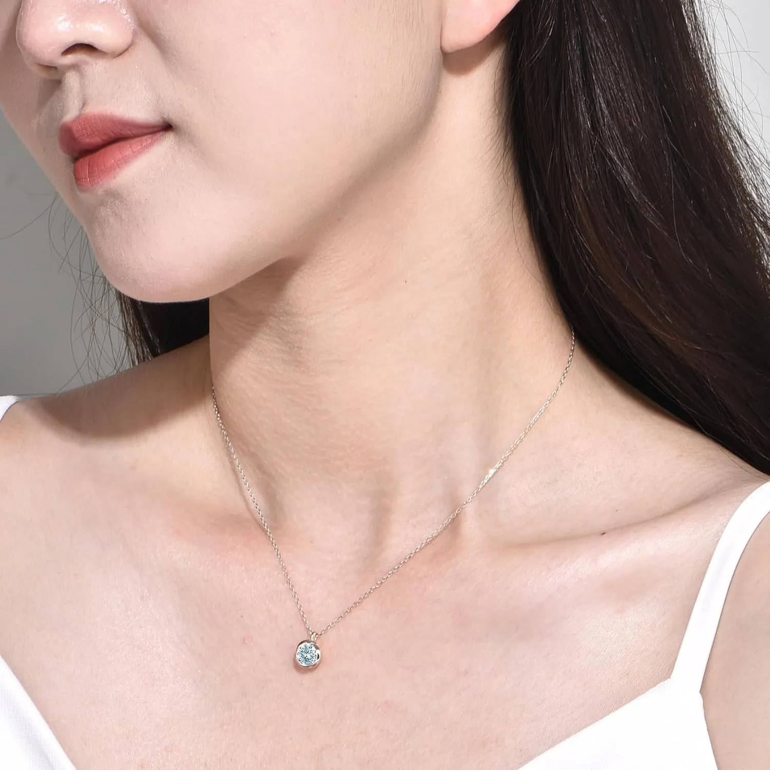 immobird 925 Sterling Silver Rose Necklace for Women with Natural Birthstone Solitaire Necklace for Daily Dainty Round Silver Necklace for Gift