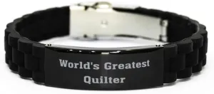 Inappropriate Quilter Gifts, World's Greatest, Unique Idea Birthday Black Glidelock Clasp Bracelet For Friends From Friends, Friends bracelet, Black bracelet, Bracelet gift, Friendship bracelet