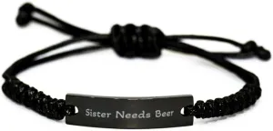Inappropriate Sister Gifts, Sister Needs Beer, Birthday Black Rope Bracelet For Sister from Sister, Black bracelet, Love bracelet, Friendship bracelet, Sisterhood bracelet