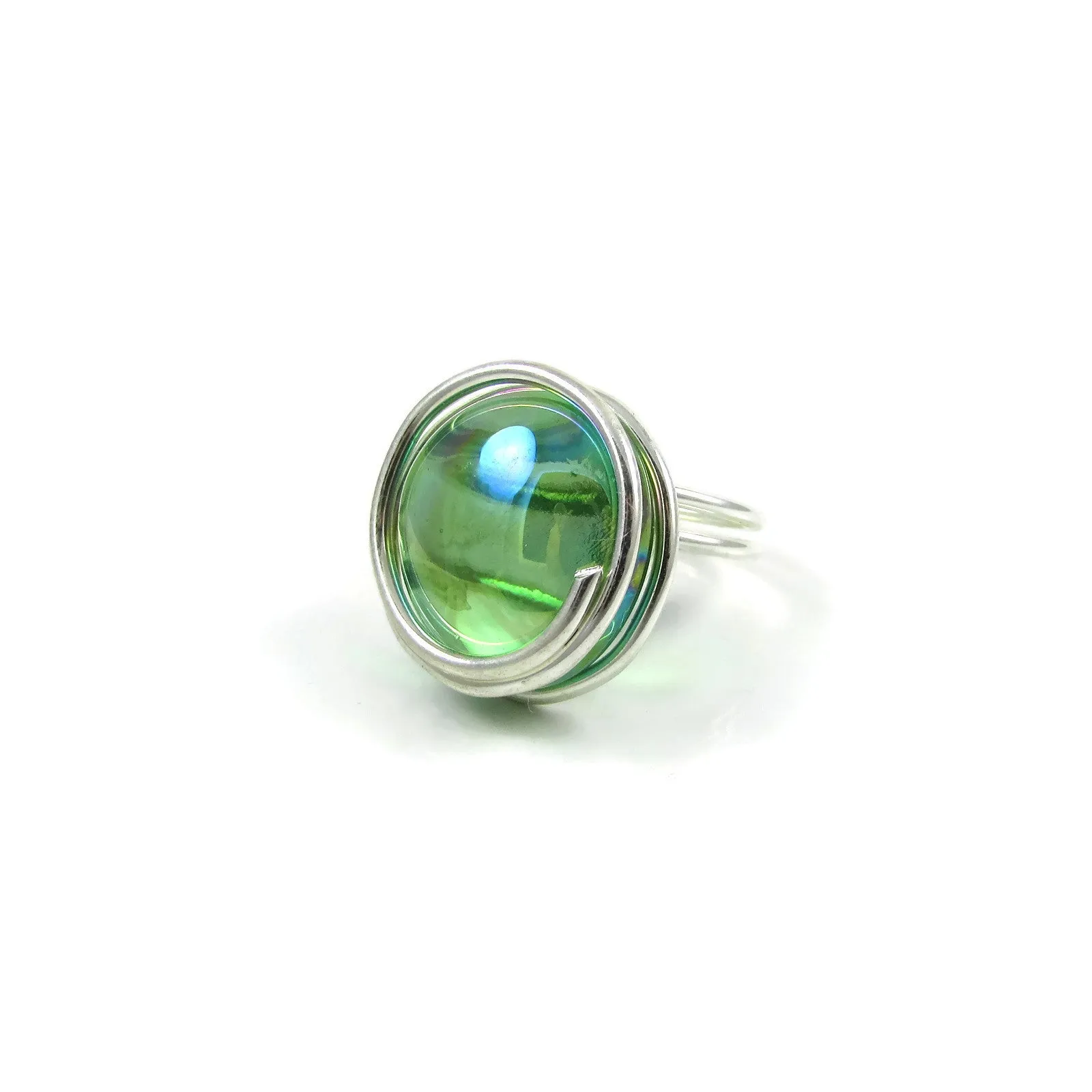 Infinity Glass Ring - Green Crystal Iridiscent
