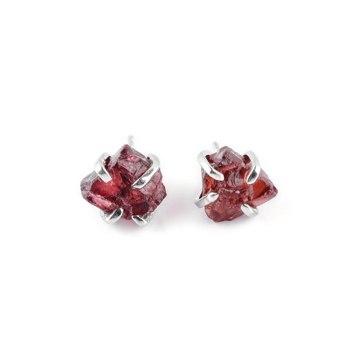InfinityGemsArt Natural Raw Garnet Dainty Pair Stud Earrings, Birthstone Gifts for Women, Chakra Energy Crystals Jewelry in 925 Sterling Silver Chain Minimalist Gemstone Earrings