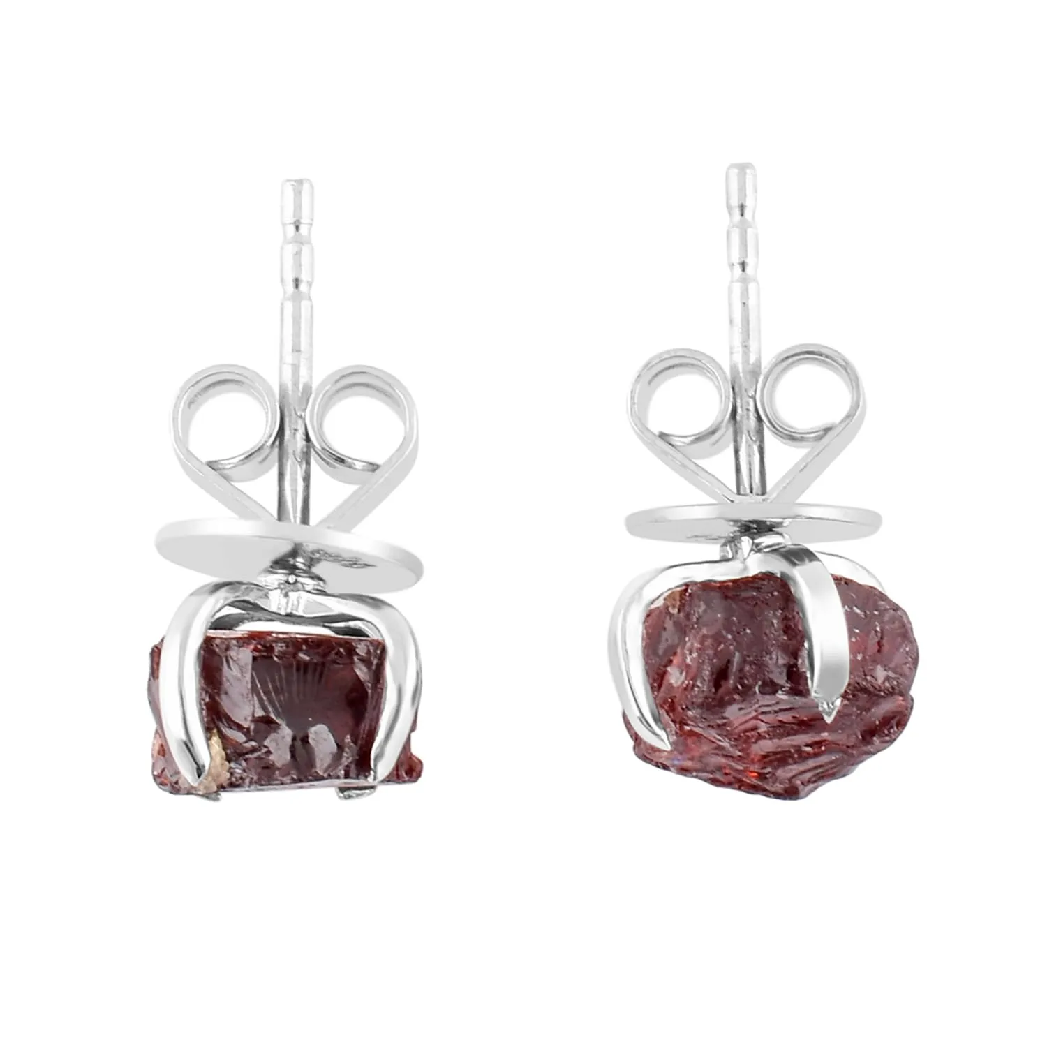 InfinityGemsArt Natural Raw Garnet Dainty Pair Stud Earrings, Birthstone Gifts for Women, Chakra Energy Crystals Jewelry in 925 Sterling Silver Chain Minimalist Gemstone Earrings
