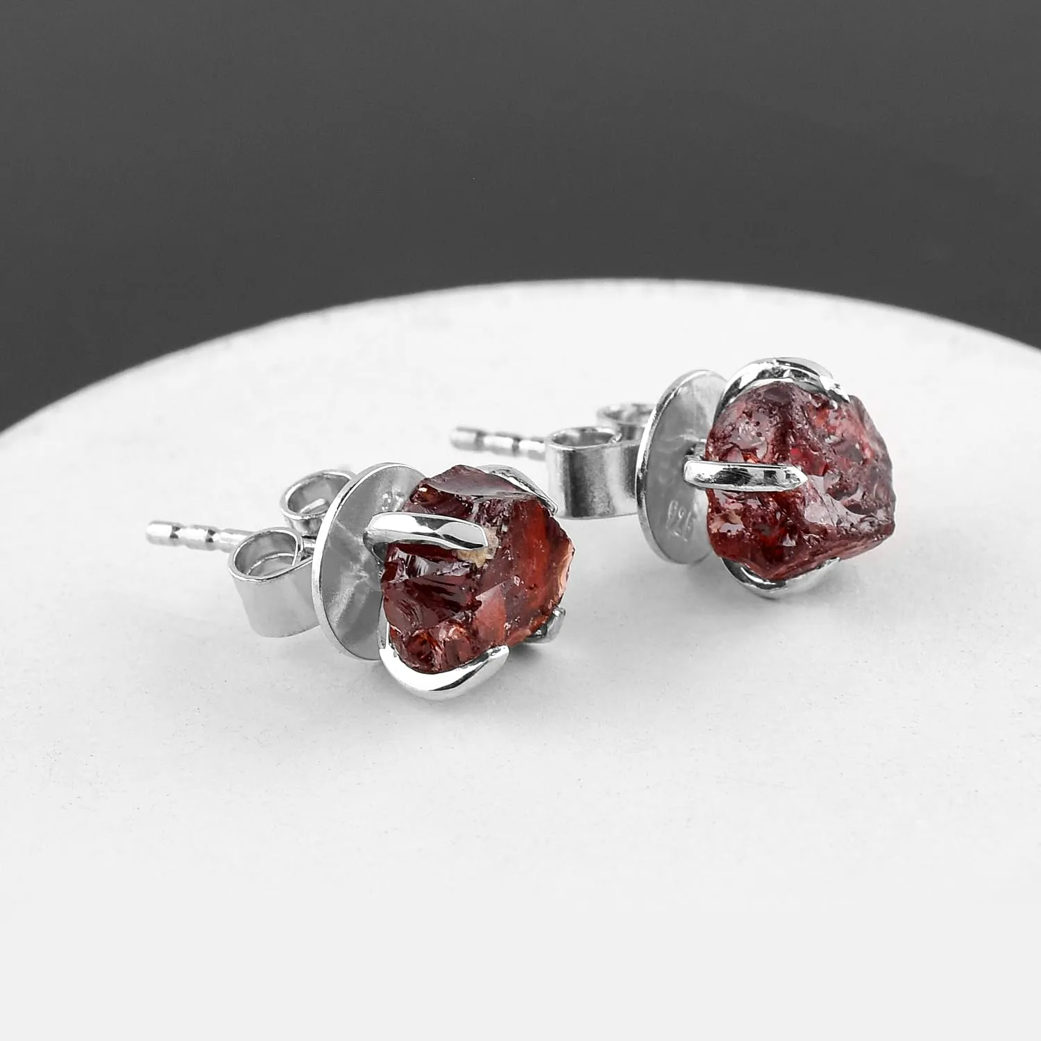 InfinityGemsArt Natural Raw Garnet Dainty Pair Stud Earrings, Birthstone Gifts for Women, Chakra Energy Crystals Jewelry in 925 Sterling Silver Chain Minimalist Gemstone Earrings