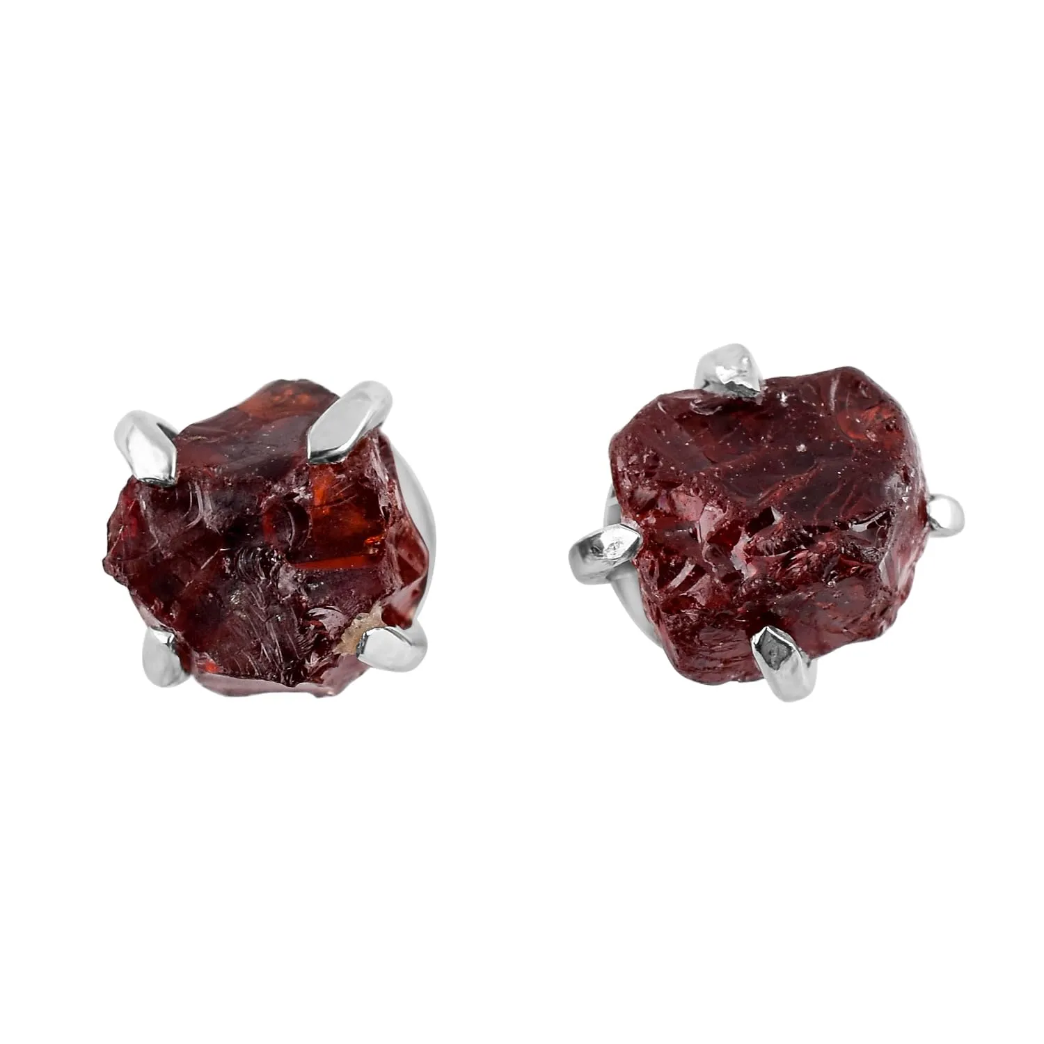 InfinityGemsArt Natural Raw Garnet Dainty Pair Stud Earrings, Birthstone Gifts for Women, Chakra Energy Crystals Jewelry in 925 Sterling Silver Chain Minimalist Gemstone Earrings