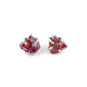 InfinityGemsArt Natural Raw Garnet Dainty Pair Stud Earrings, Birthstone Gifts for Women, Chakra Energy Crystals Jewelry in 925 Sterling Silver Chain Minimalist Gemstone Earrings