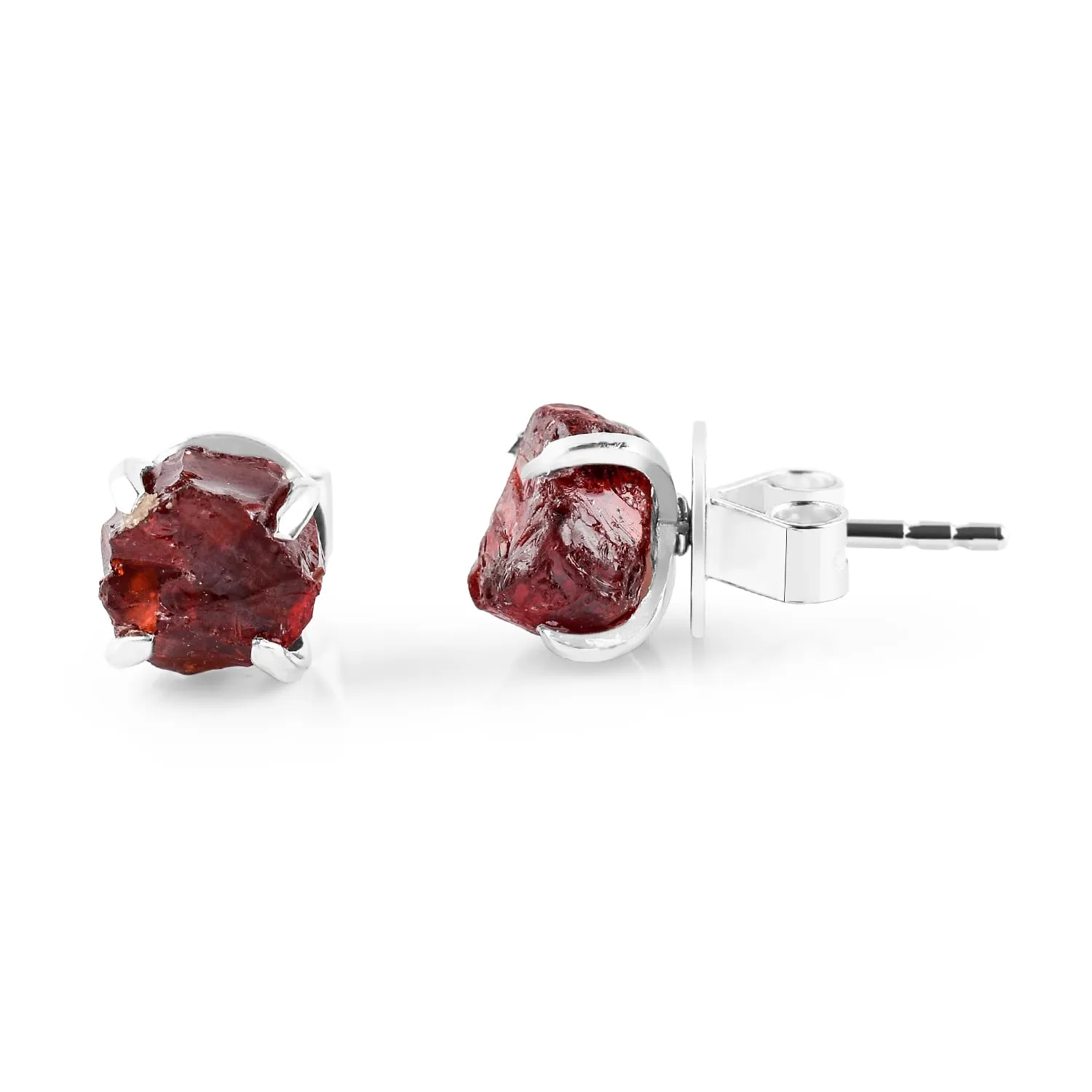 InfinityGemsArt Natural Raw Garnet Dainty Pair Stud Earrings, Birthstone Gifts for Women, Chakra Energy Crystals Jewelry in 925 Sterling Silver Chain Minimalist Gemstone Earrings