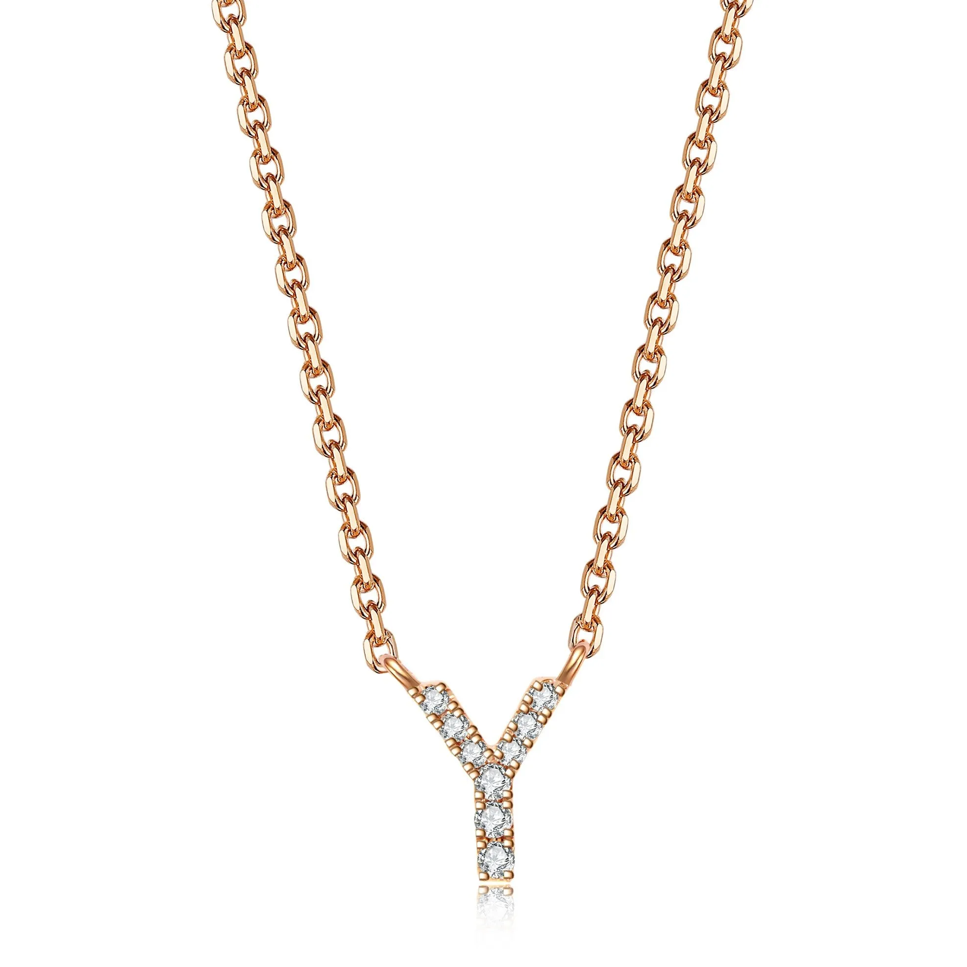 Initial Diamond Pendant Necklace | Rose Gold