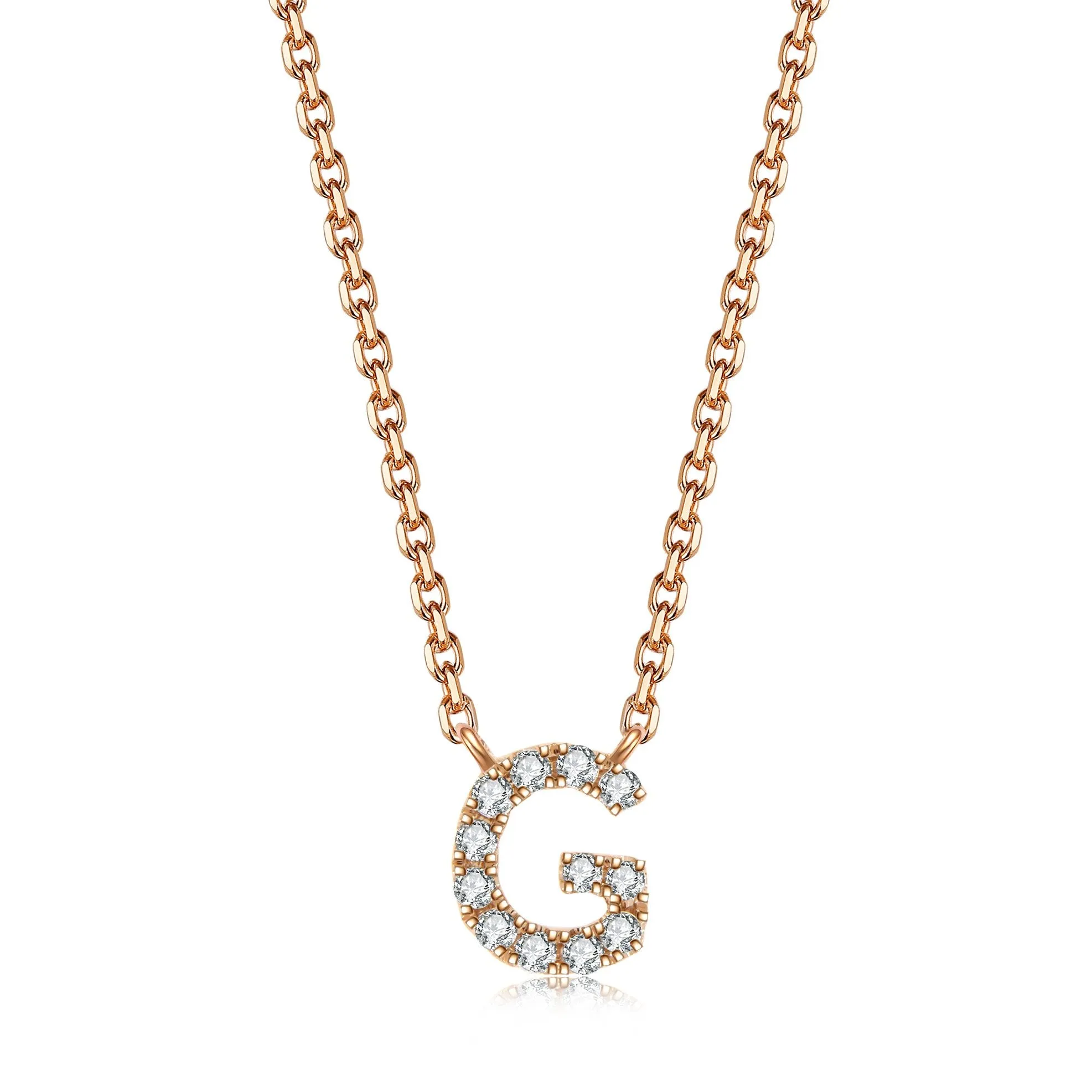 Initial Diamond Pendant Necklace | Rose Gold
