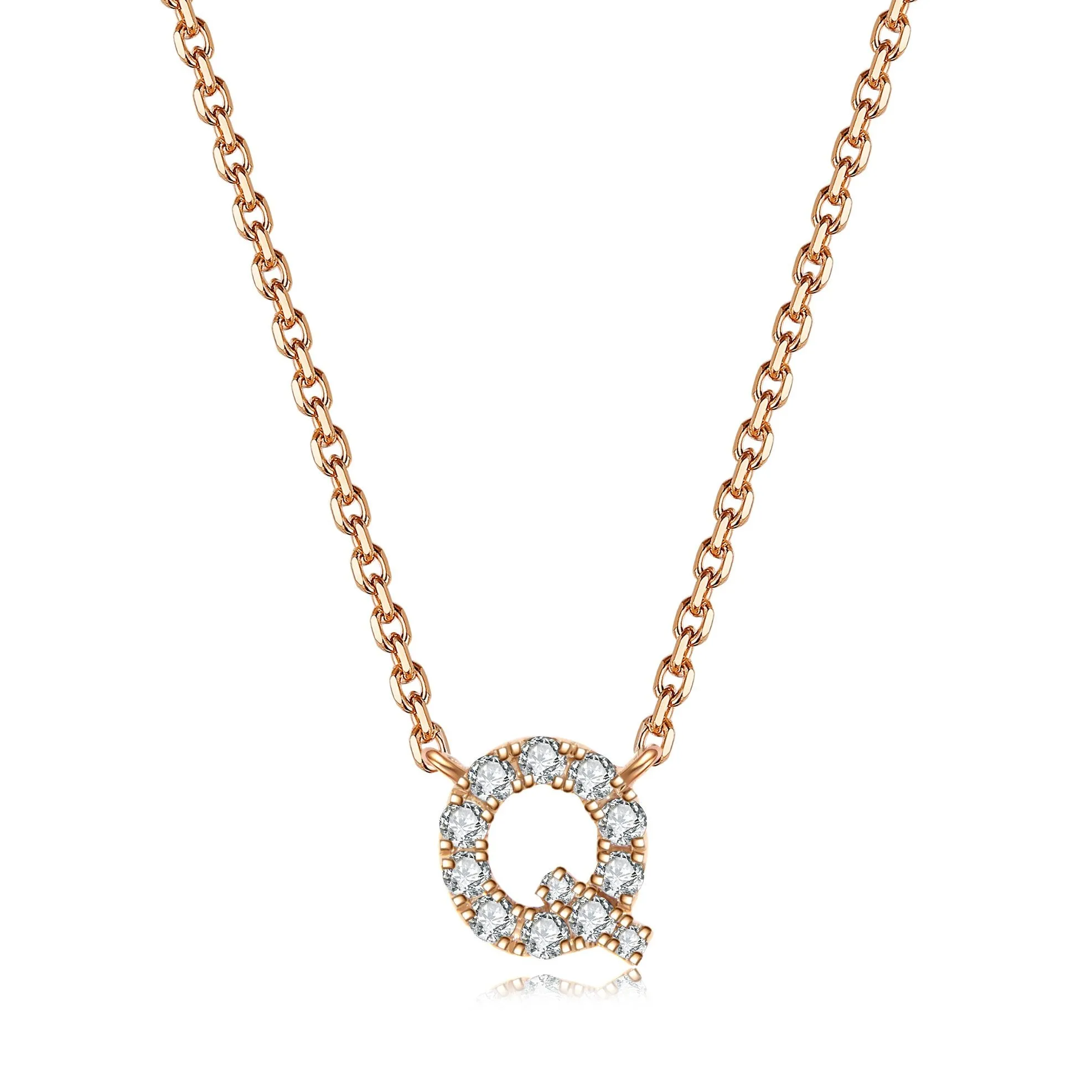 Initial Diamond Pendant Necklace | Rose Gold
