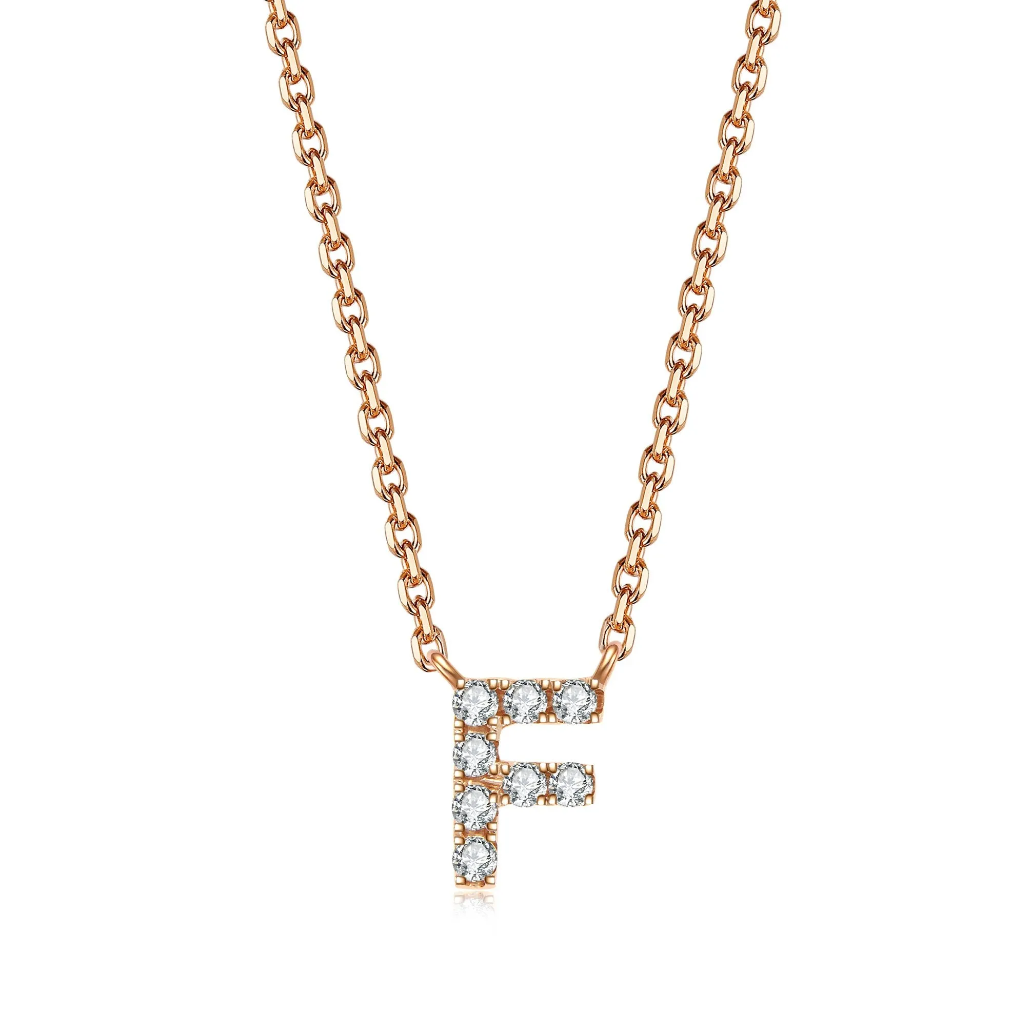 Initial Diamond Pendant Necklace | Rose Gold