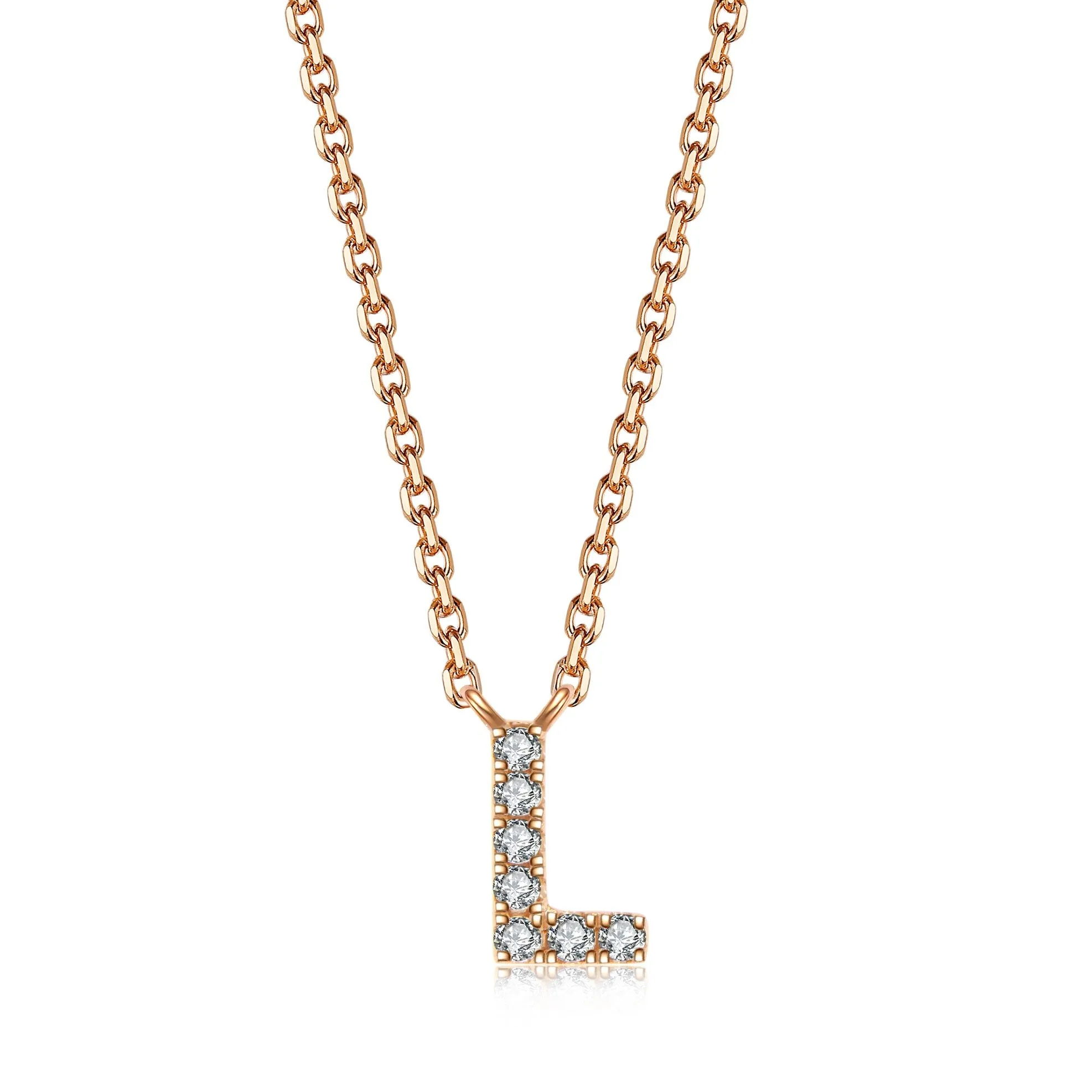 Initial Diamond Pendant Necklace | Rose Gold