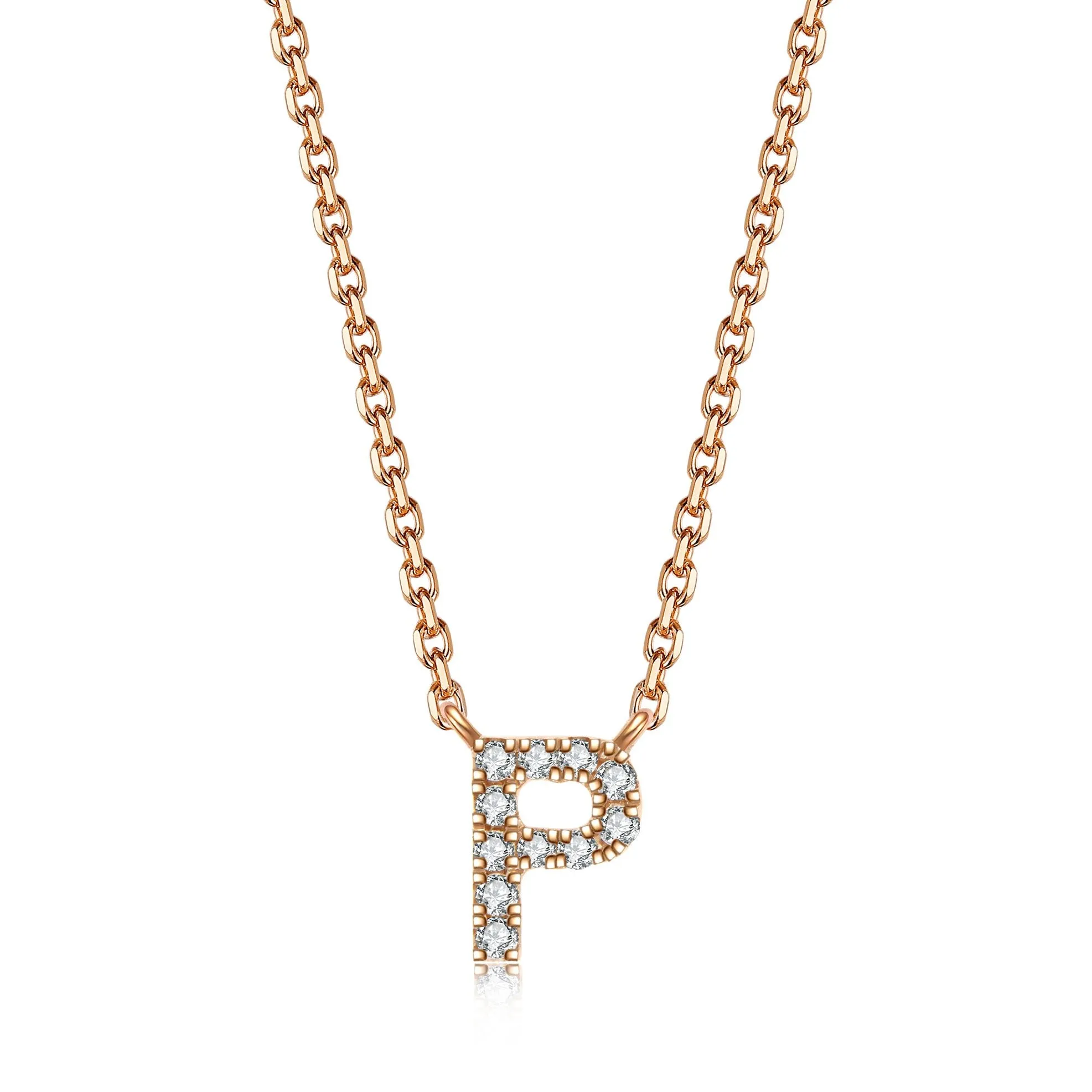 Initial Diamond Pendant Necklace | Rose Gold