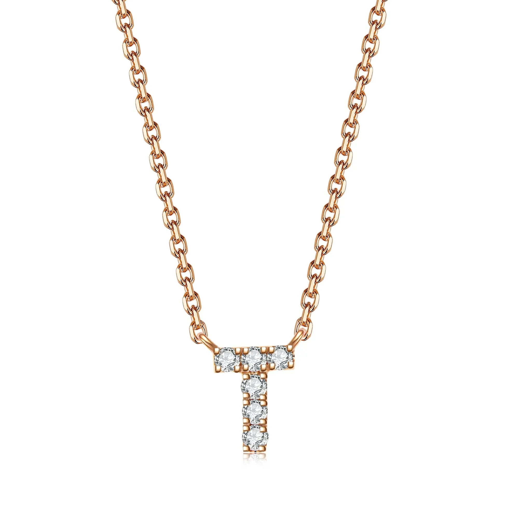 Initial Diamond Pendant Necklace | Rose Gold
