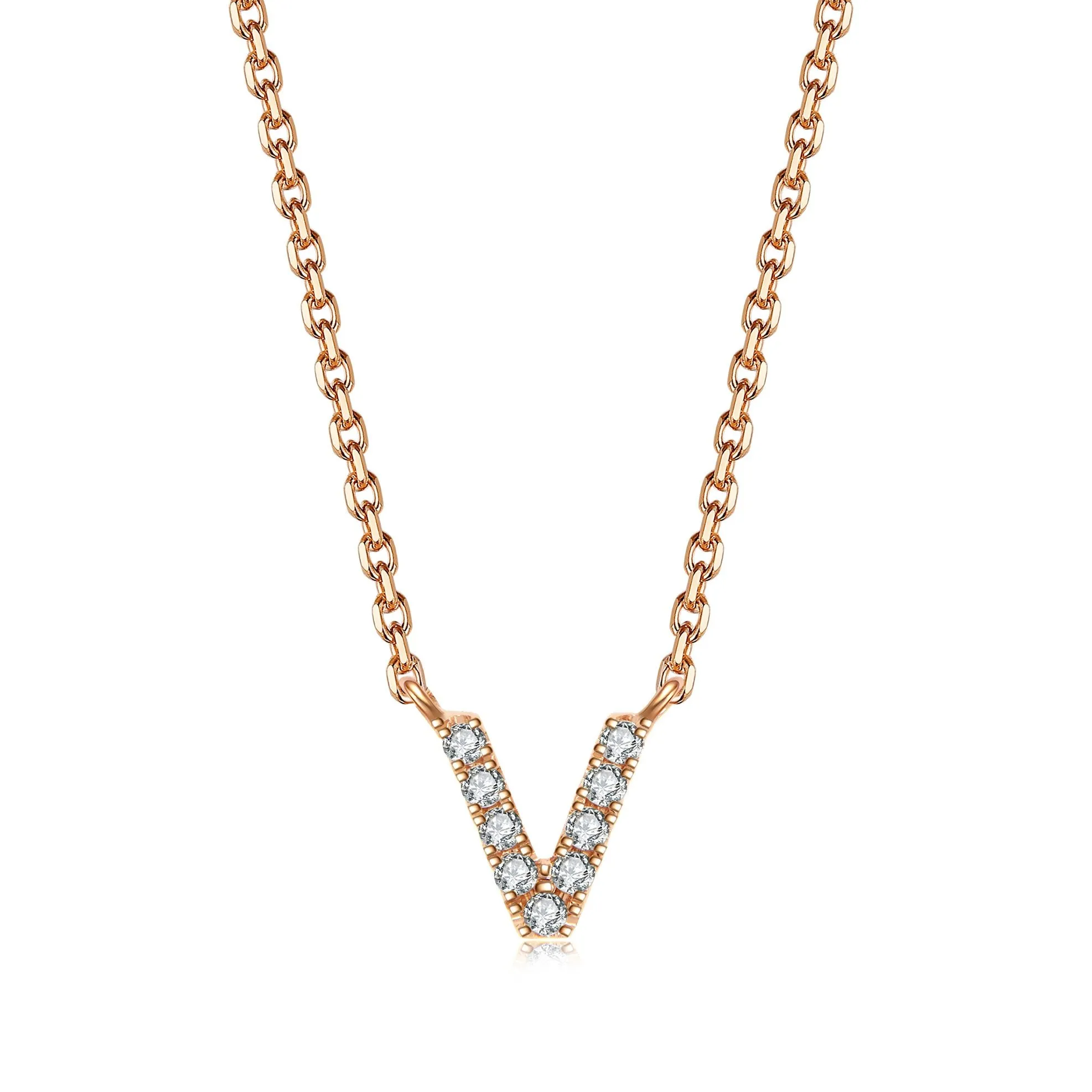 Initial Diamond Pendant Necklace | Rose Gold