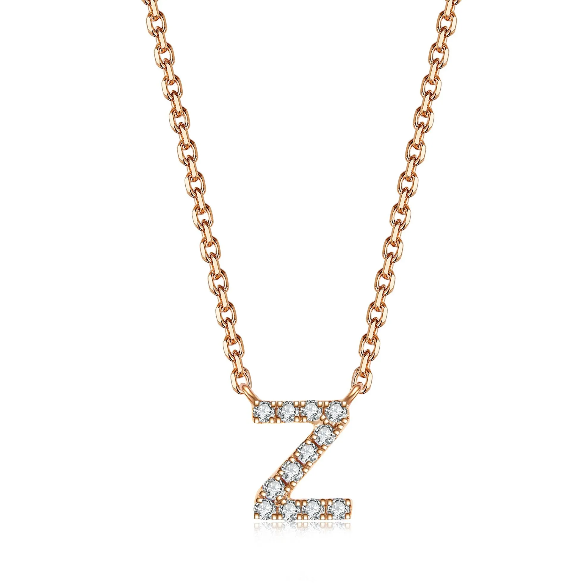 Initial Diamond Pendant Necklace | Rose Gold
