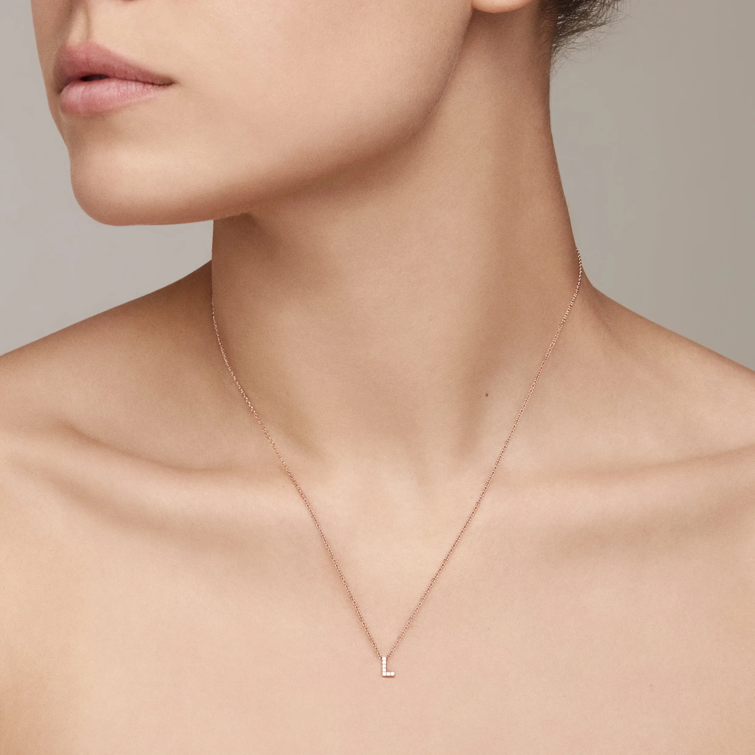 Initial Diamond Pendant Necklace | Rose Gold