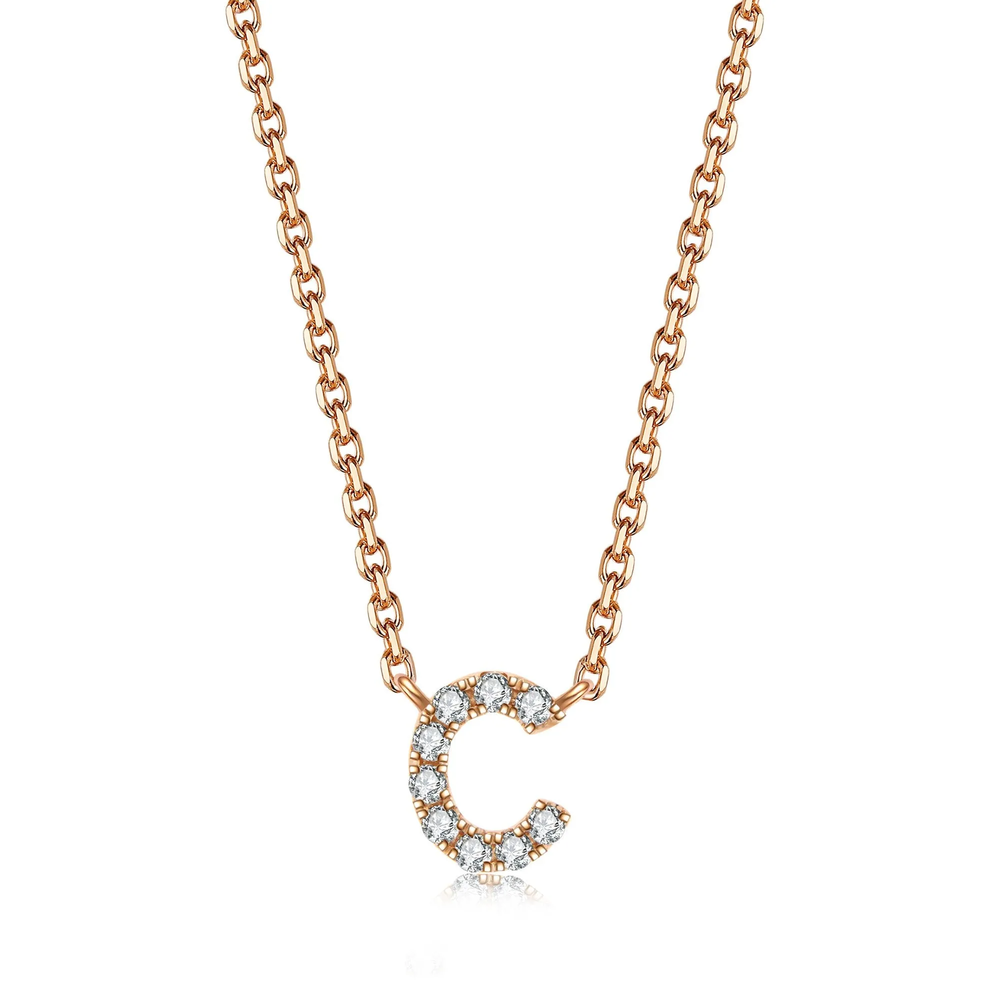 Initial Diamond Pendant Necklace | Rose Gold