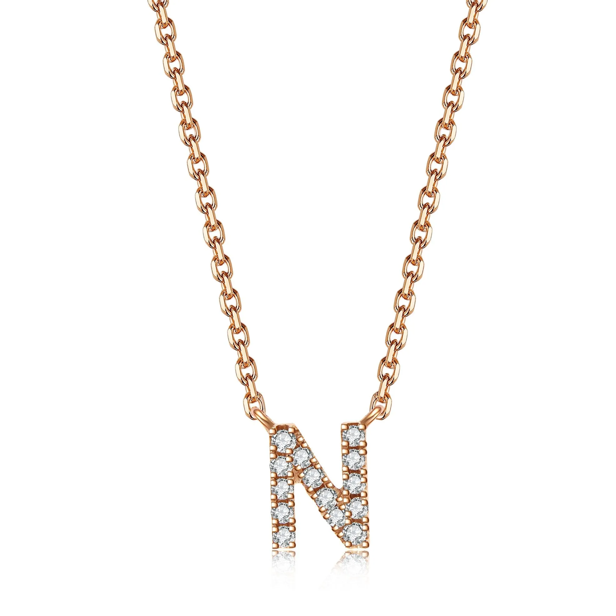Initial Diamond Pendant Necklace | Rose Gold