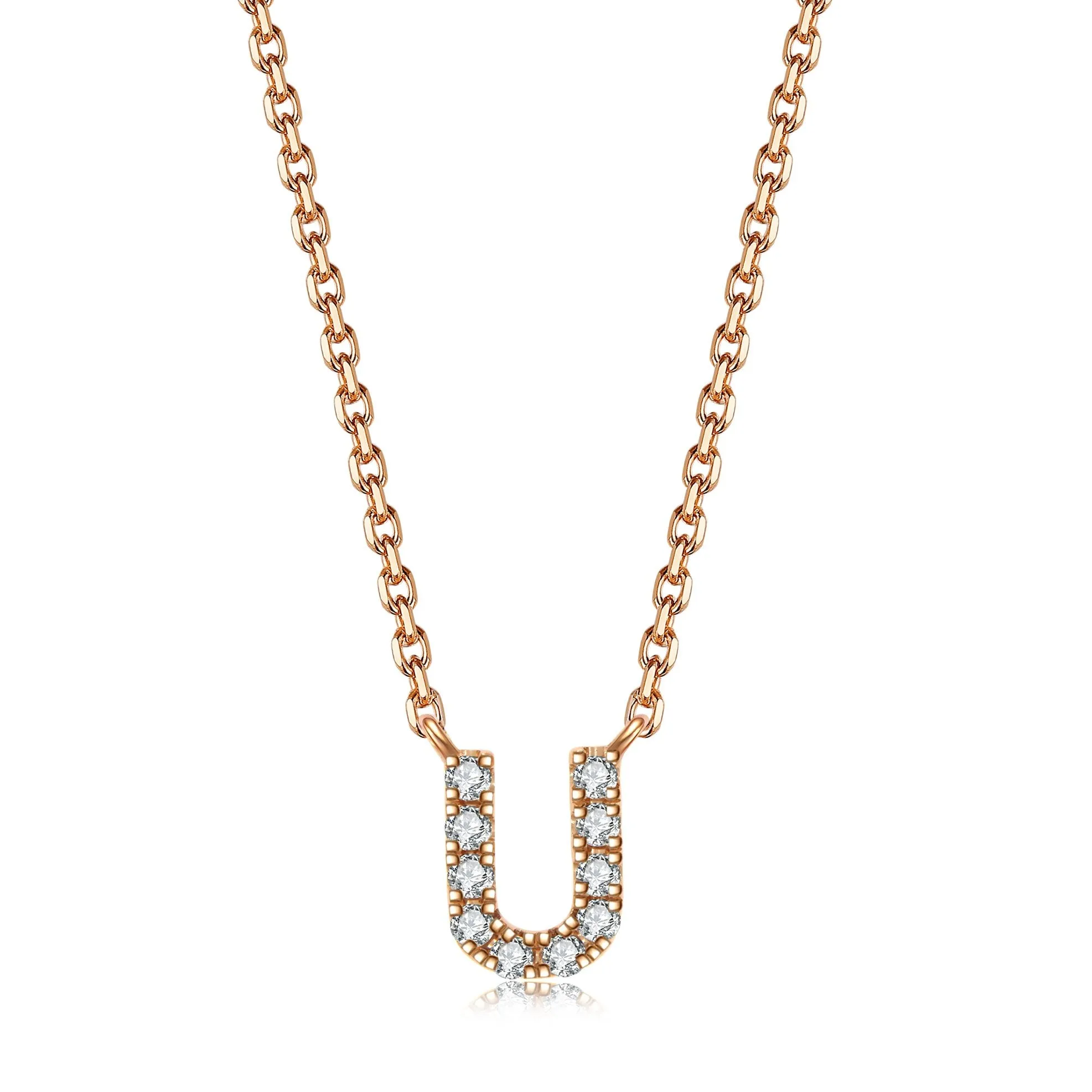Initial Diamond Pendant Necklace | Rose Gold