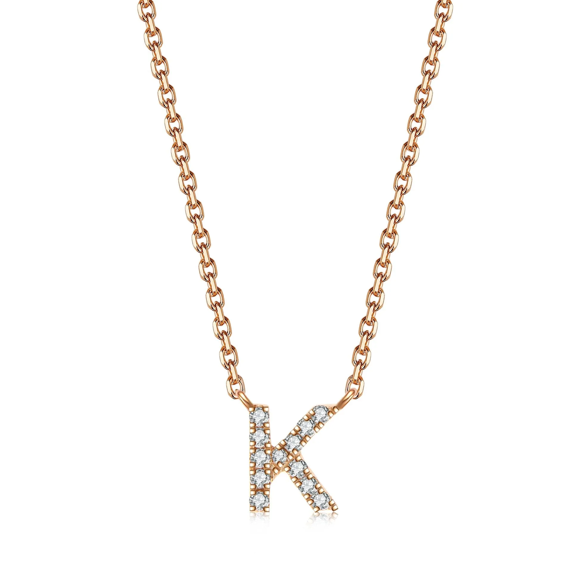 Initial Diamond Pendant Necklace | Rose Gold