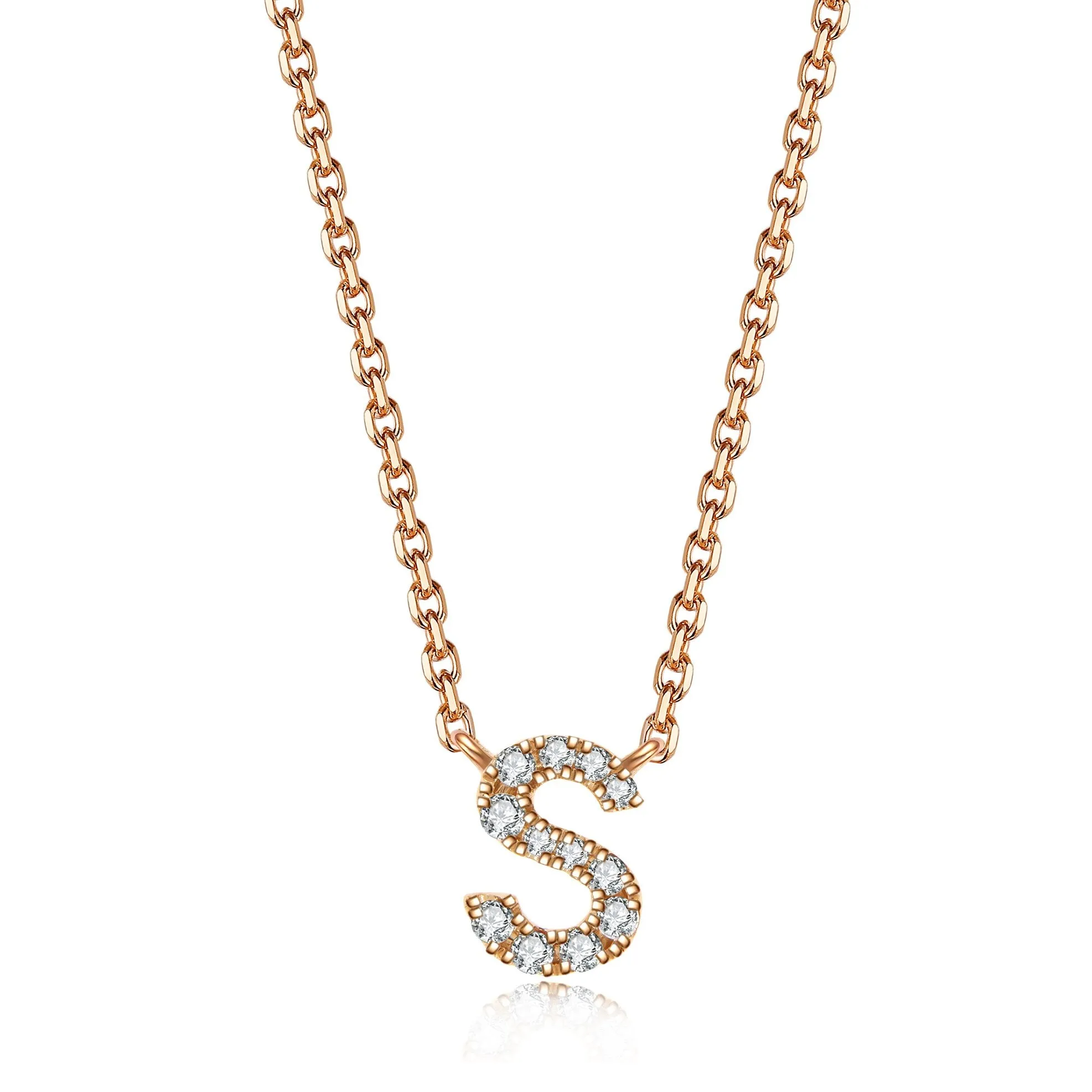 Initial Diamond Pendant Necklace | Rose Gold
