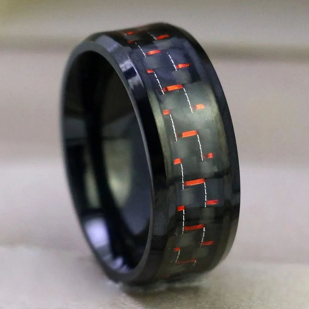 IOU His Hers Wedding Ring Sets Couples Rings Women's Black Gold Plated Red Cz Ring Wedding Engagement Ring Bridal Sets Men's Stainless Steel Wedding Band