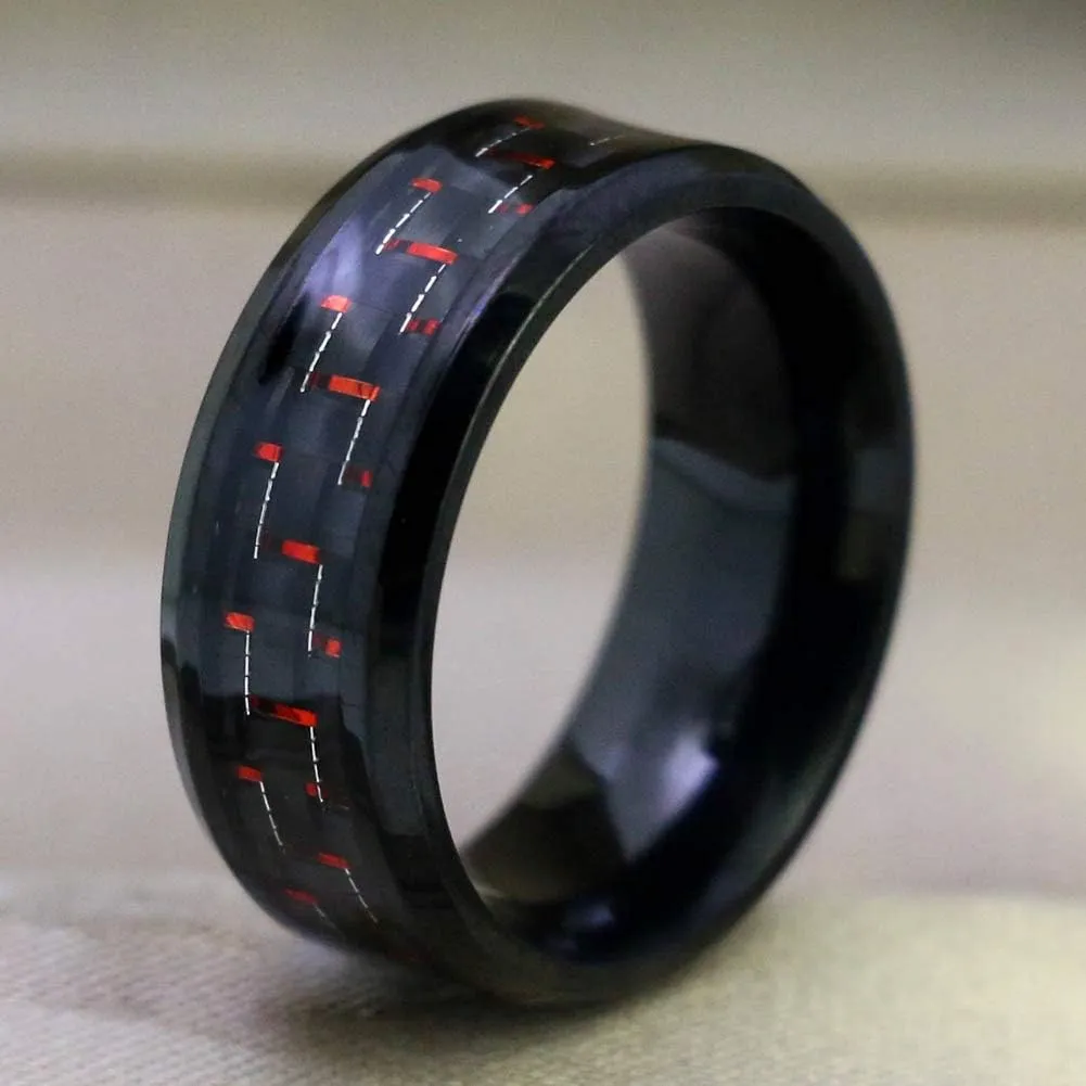 IOU His Hers Wedding Ring Sets Couples Rings Women's Black Gold Plated Red Cz Ring Wedding Engagement Ring Bridal Sets Men's Stainless Steel Wedding Band
