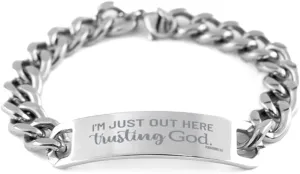 Israel Prayer Cuban Chain Bracelet, I'm Just Out Here Trusting God, Israel Prayer Gifts, Birthday Jewelry for Her Mother Daughter