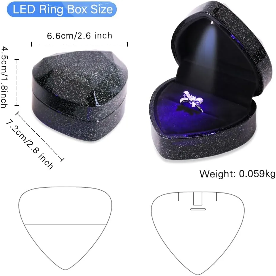 iSuperb Heart Shaped Ring Box LED Light Engagement Ring Boxes Jewelry Gift Box for Proposal Wedding Valentine's Day Anniversary Christmas (Starry Sky Black)