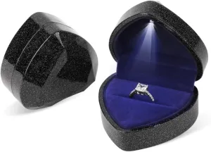 iSuperb Heart Shaped Ring Box LED Light Engagement Ring Boxes Jewelry Gift Box for Proposal Wedding Valentine's Day Anniversary Christmas (Starry Sky Black)