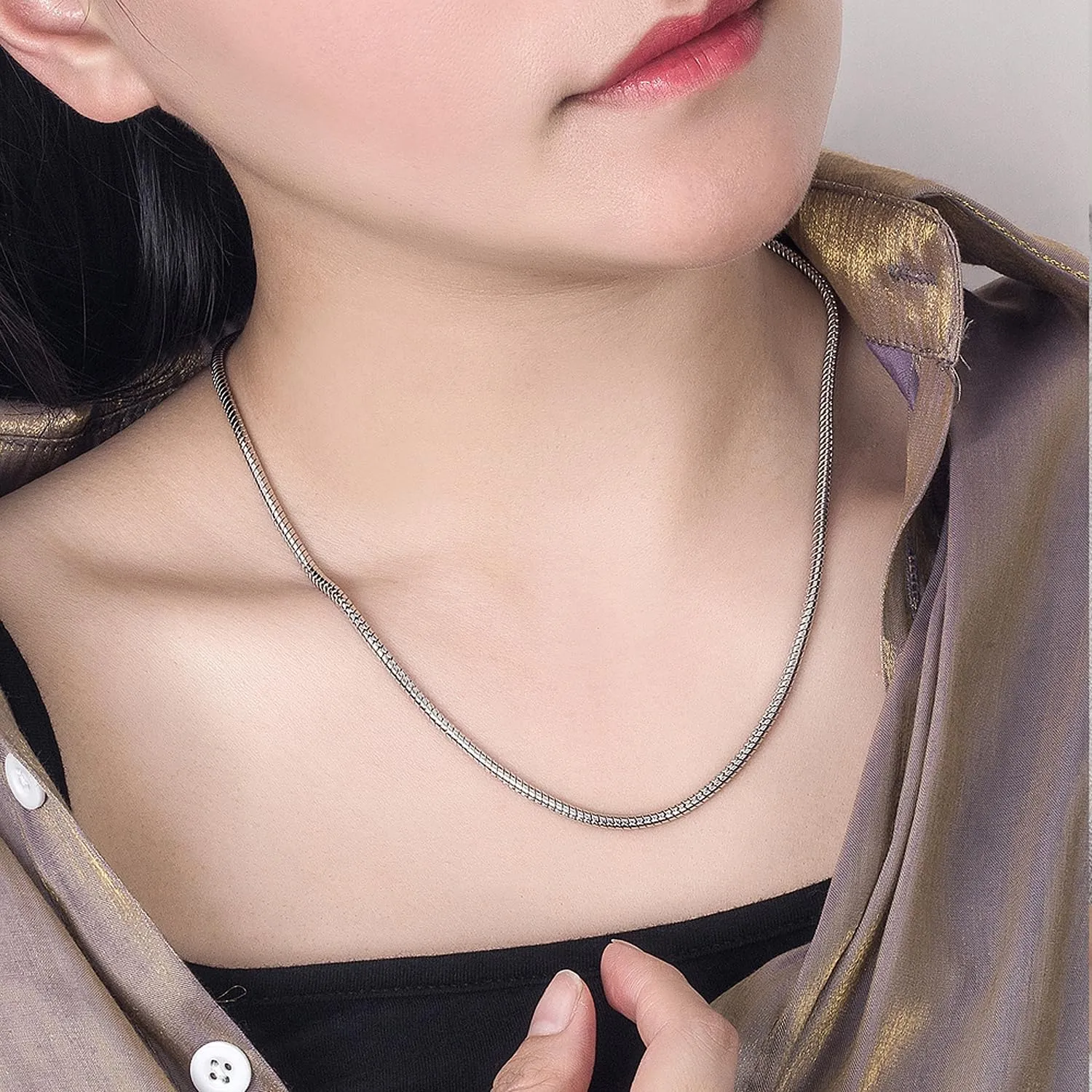 Italian fashion S925 sterling silver round snake bone chain men's necklace Lobster claw buckle couple necklace men and women thick 3MM&5MM high-end jewelry