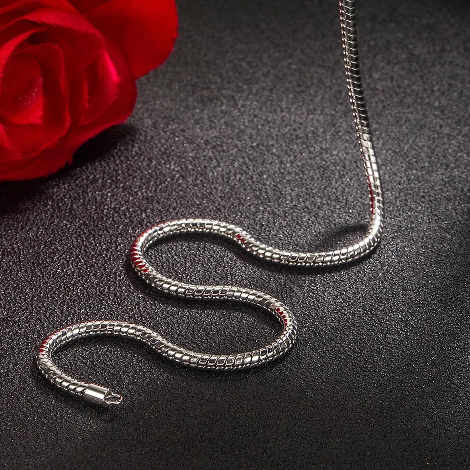 Italian fashion S925 sterling silver round snake bone chain men's necklace Lobster claw buckle couple necklace men and women thick 3MM&5MM high-end jewelry