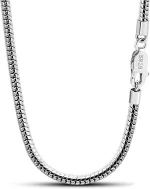 Italian fashion S925 sterling silver round snake bone chain men's necklace Lobster claw buckle couple necklace men and women thick 3MM&5MM high-end jewelry