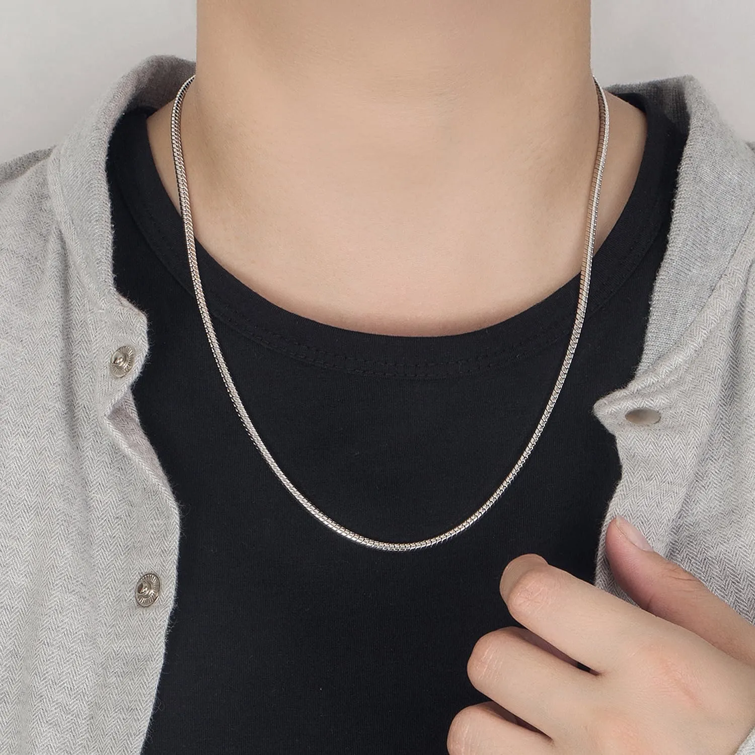 Italian fashion S925 sterling silver round snake bone chain men's necklace Lobster claw buckle couple necklace men and women thick 3MM&5MM high-end jewelry