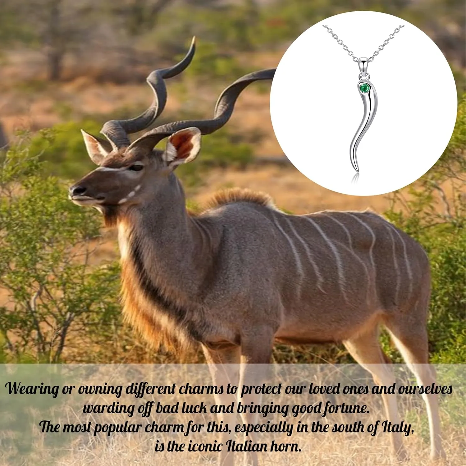 Italian Horn Pendant Necklace for Women - Silver Horn Pendant with Jan-Dec Simulated Birthstone - Protection Amulet Jewelry Gift Box