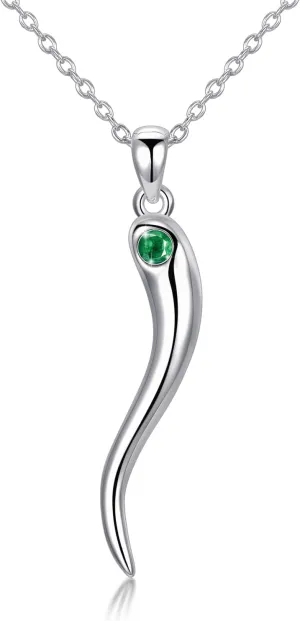 Italian Horn Pendant Necklace for Women - Silver Horn Pendant with Jan-Dec Simulated Birthstone - Protection Amulet Jewelry Gift Box