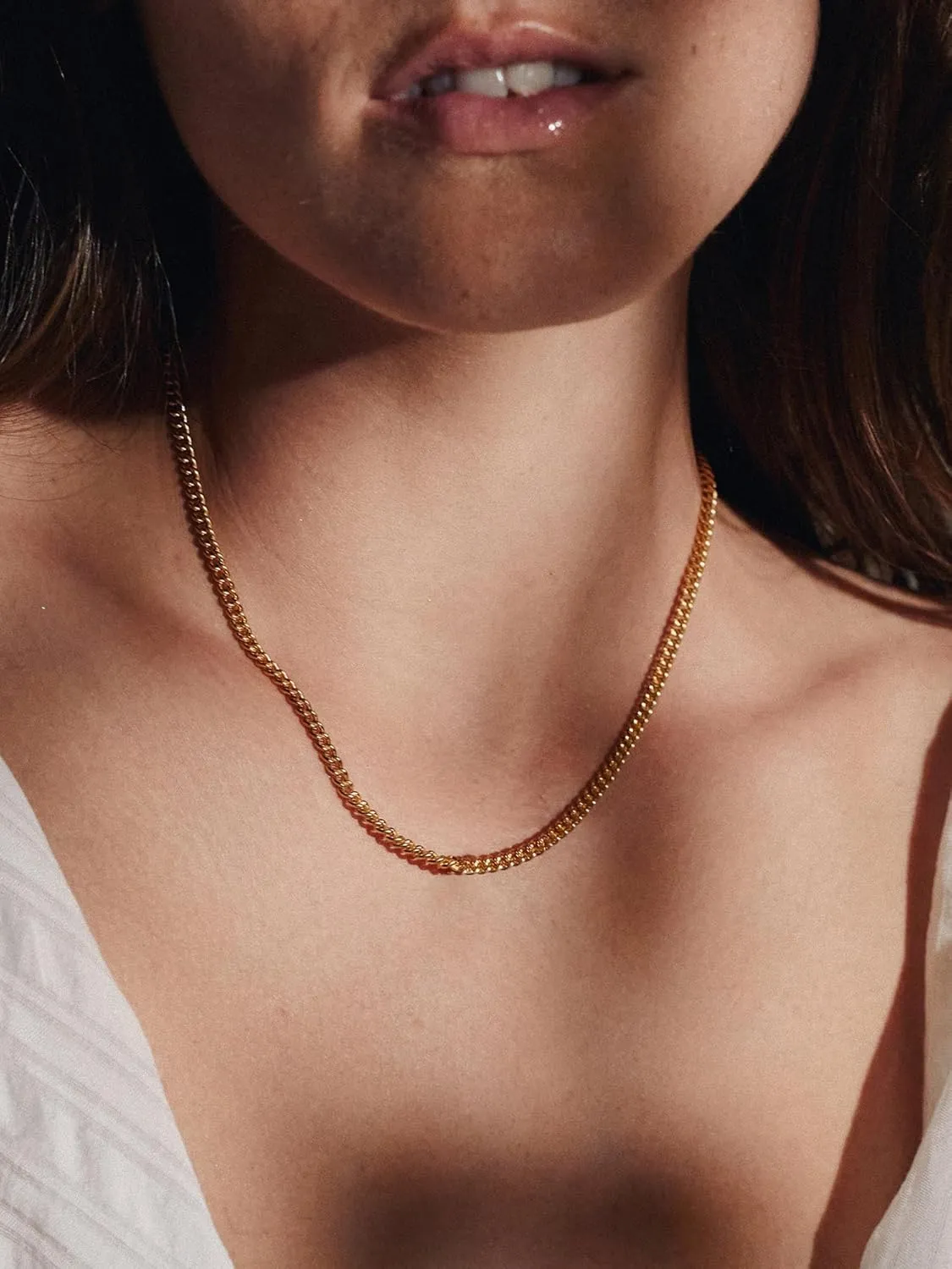Italian Solid 18k Gold Over 925 Sterling Silver Chain Necklace - 4mm Diamond Cut Cuban Link Chain for Women & Men